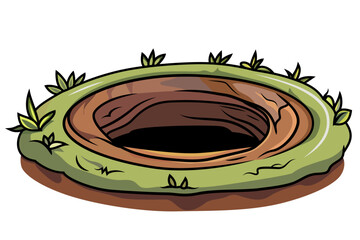 Rabbit hole cartoon style vector illustration, Warren opening, rabbit burrow, ground hole stock vector image, animal burrow