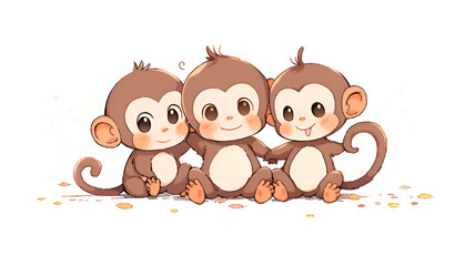 Clip art of three monkeys who are good friends | generative AI