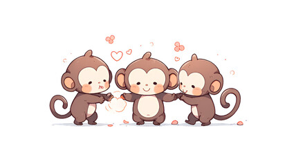 Clip art of three monkeys who are good friends | generative AI