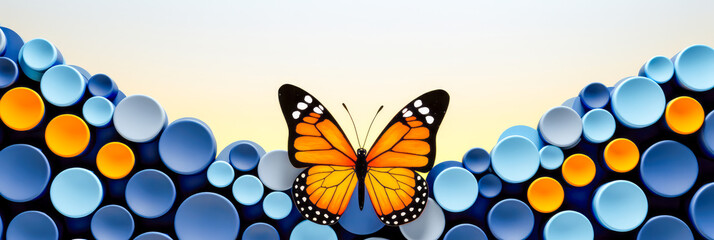 Schmetterling und 3D Elemente als Hintergrund. Generierte mit KI