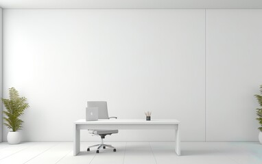 White open space office interior mock up wall