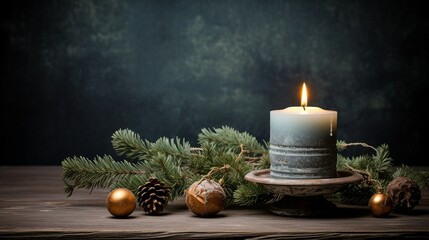 Candlelight Serenity: Advent's Burning Flame on Fir Branches, Festive Atmosphere