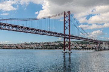 Fototapeta na wymiar Ponte 25 de Abril over the river Tajo, Tejo, in Lisbon, Portugal