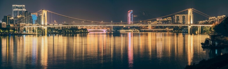 Night View of Hongguang Bridge and Liujiang River in Liuzhou, Guangxi, China, Asia