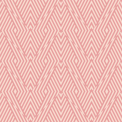 Abstract geometric seamless pattern in pink hues. Braided wicker lines, diagonal stripe design, optical illusion effect. Funky sport style background. Repeat design for fabric, textile, sporty apparel