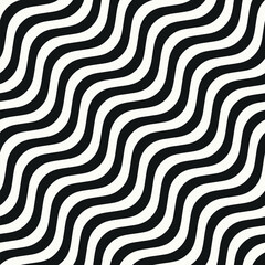 Seamless repeating pattern. Diagonal black and white wavy lines. Geometric striped texture. Abstract background. Vector illustration for fabric, textile, wallpaper, wrapping paper, and print.  - obrazy, fototapety, plakaty