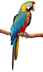 Rolgordijnen Macaw parrot on a branch isolated on transparent or white background, PNG © amankris99
