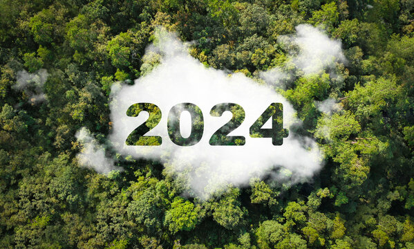 2024 new year concept for sustainable environment development goals in nature. Top view SDGs, ESG, NetZero and sustainability management concept, environmental renewable energy, co2 to save the world.