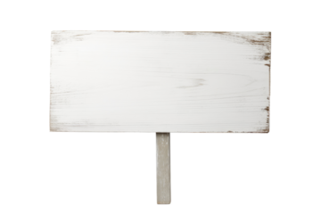 White wooden sign post isolated on transparent or white background, PNG