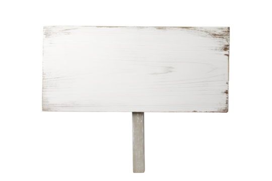 White wooden sign post isolated on transparent or white background, PNG