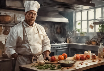 Lo chef in un'Esibizione di Talento Gastronomico - obrazy, fototapety, plakaty