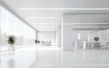 White open space office interior mock up wall