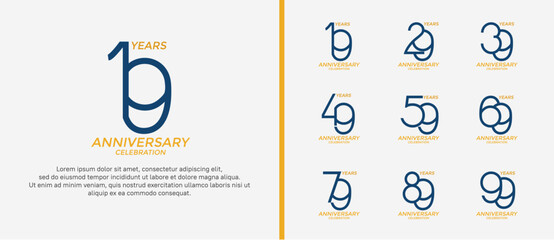 set of anniversary logo blue and yellow color on white background for celebration moment