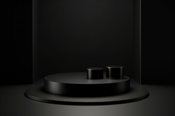 Elegant podium for product display or cosmetics. Minimal black template with 3D illustration. Generative AI