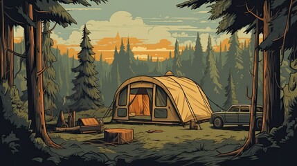 vintage style camping scene background