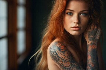 Fototapeta premium Picture generative ai image of glamour woman with tattoo on her body