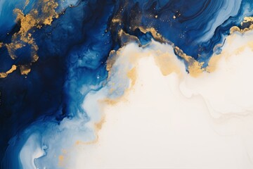 mesmerizing alcohol ink creation unfolds with a navy blue and gold marbling abstract background