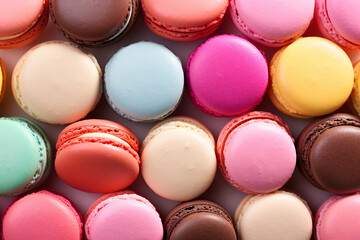Fototapeta premium Close up generative AI image of french pasta cookies in different bright colors