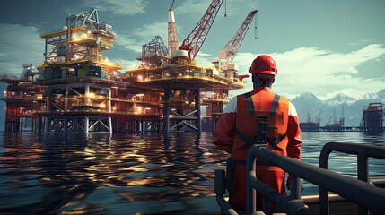 offshore gas and wellshead remote platform - obrazy, fototapety, plakaty