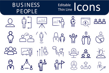 Business People Editable Icons set. Vector illustration in modern thin line style of business related icons: research, meeting, business communication, male and female avatars.