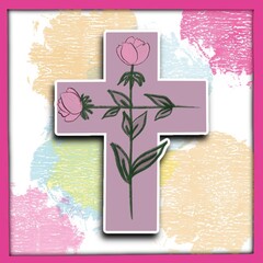 Jesus cross with roses in a frame