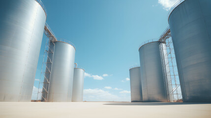 Fototapeta premium Silver oil tank in the blue sky background