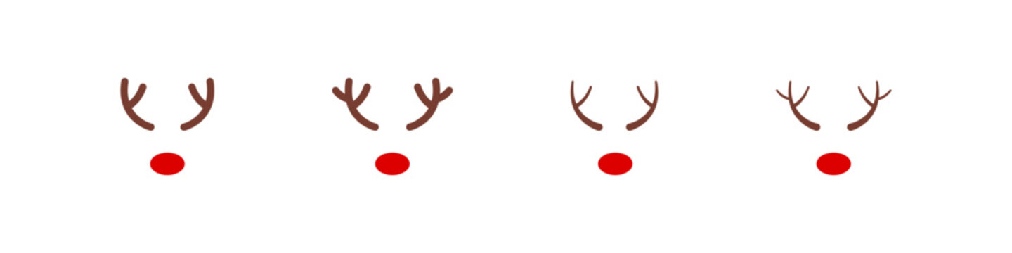 Reindeer antlers and nose vector icon set. Chritmas decoration. Festive simple flat deer mask.