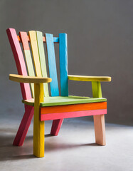 Empty seat on the wooden colorful  chair, white background