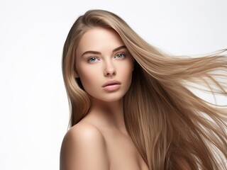 Fototapeta premium Young beautiful model with long straight hair