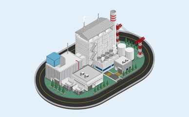 combine cycle power plant, the natural gas energy, natural gas  power plant with isometric graphic
