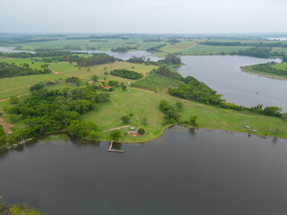 Obraz premium Aerial view of the Borá River, a tributary of the Tietê, an important Brazilian river