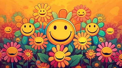 Hippie Groovy 70's Abstract floral background