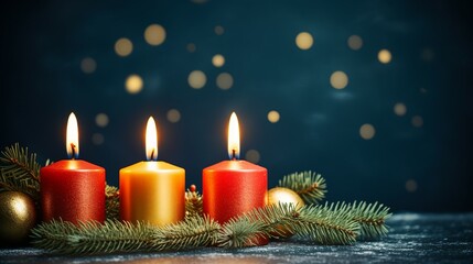 Obraz na płótnie Canvas Advent Candles Illuminating Festive Fir Branch - Traditional Christmas Decor