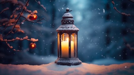 Lantern Christmas: Snowy Twilight with Candlelight in Winter Garden