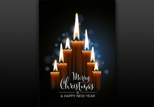 Merry christmas card template with candles in the shape of Christmas tree