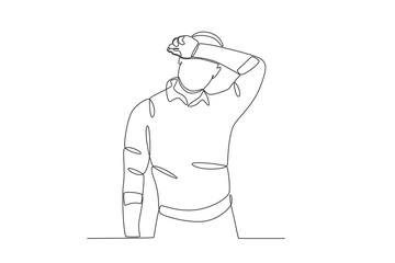 A man feels tired. Blue Monday one-line drawing