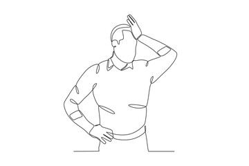 A stressed man thinks. Blue Monday one-line drawing