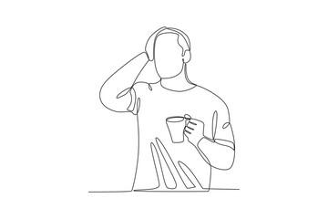 A stressed man holding a glass of tea. Blue Monday one-line drawing