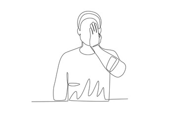 A crying man rubbed his face. Blue Monday one-line drawing