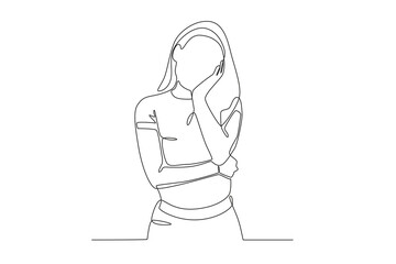 A gloomy woman grieved. Blue Monday one-line drawing