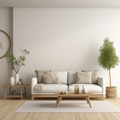 Minimalist modern living room interior background, Scandinavian style, 3D render