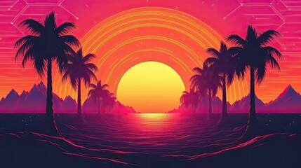 90's retro sunset landscape background