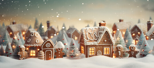 Banner of Gingerbread house on Christmas background  - obrazy, fototapety, plakaty