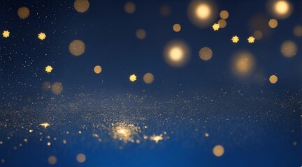Golden lights shine particles bokey on navy blue background 