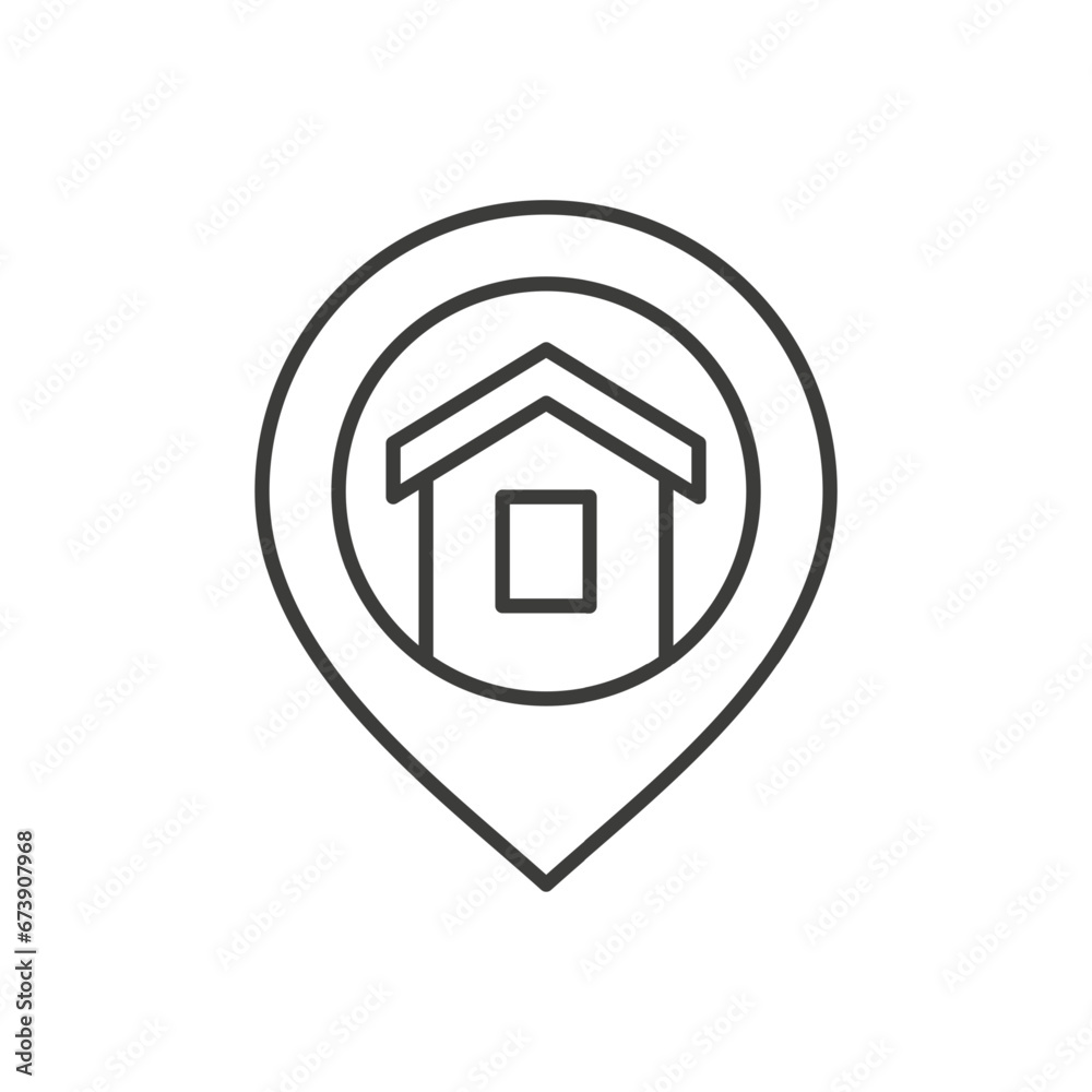 Poster real estate home address location index map pin position pointer thin line art icon vector