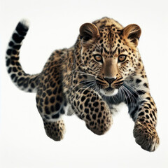 leopard in a jump on a white background. ai generative