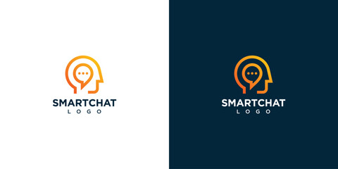 Smart Chat Talk Psychology Logo Design. Head Logo Vector Illustration. - obrazy, fototapety, plakaty