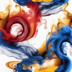 Colored smoke on a white background. Red, Blue, Yellow, White
