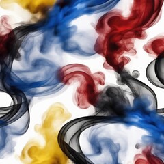 Colored smoke on a white background. Red, Blue, Yellow, White