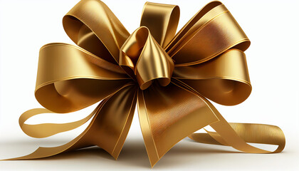 White background with gold gift bow and ribbons separated.